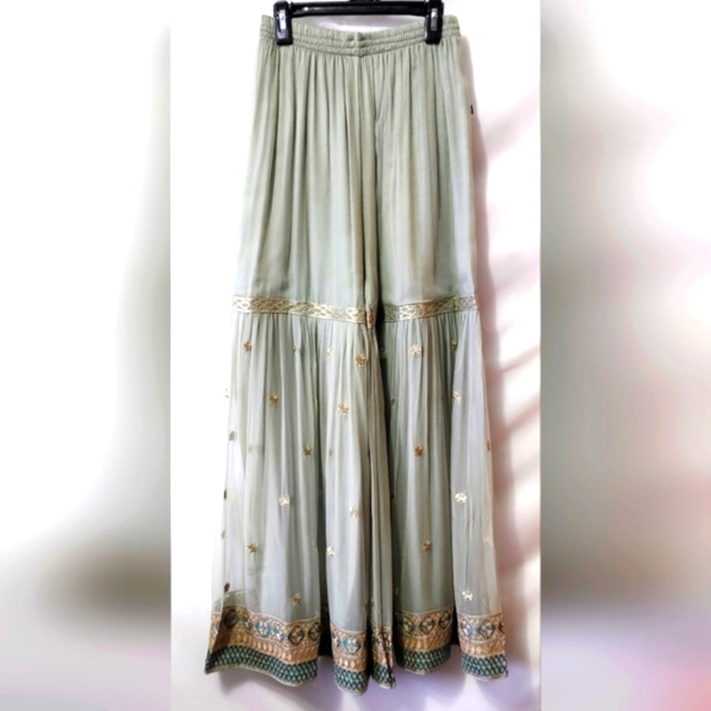 Elegant Green Embroidered Women's Pants